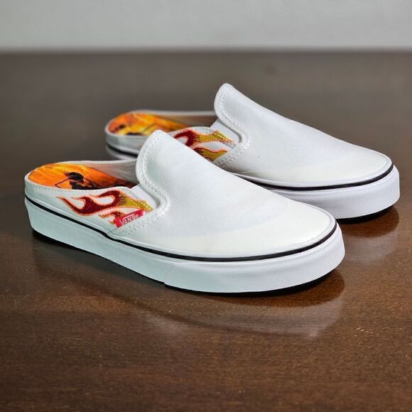 Vans X A$AP Worldwide Slip On White Shoes Mules Flames ASAP Rocky Collab Size 7 - Picture 3 of 11